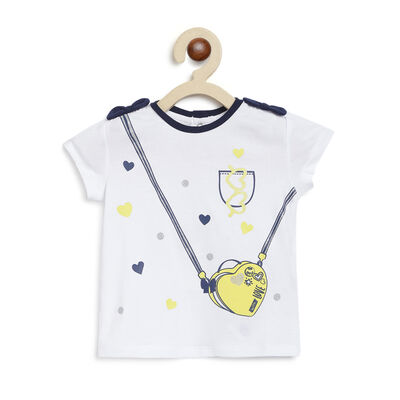Girls White Printed Short Sleeve T-shirt
